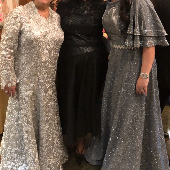 Silver Blue Glitter Evening Dress Special Occasion Party Gown Size 12 / 14 - Picture 4 of 9